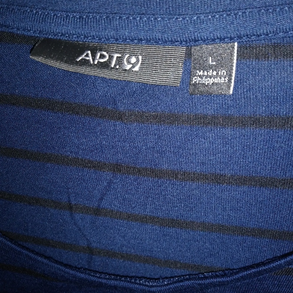 Apt.9 L Black Blue Striped Scoop Neck Top - Picture 2 of 2